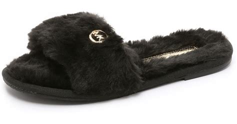 michael kors sliders women's|michael kors black fuzzy slipper.